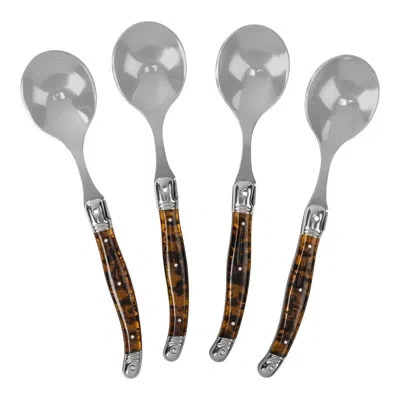 French Home Laguiole Set Of 4 Tortoise Shell Soup Spoons