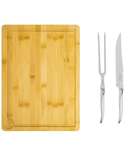 French Home Laguiole Stainless Steel Carving Set With Wood Cutting Board