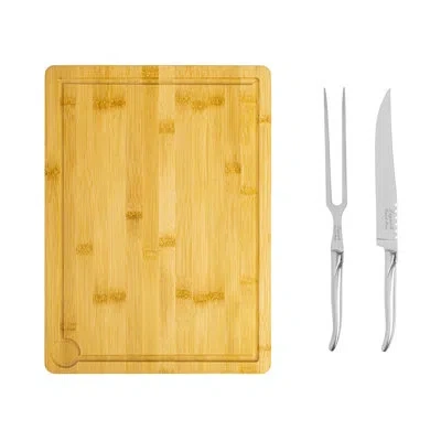 French Home Laguiole Stainless-steel Carving Set With Wood Cutting Board In Silver