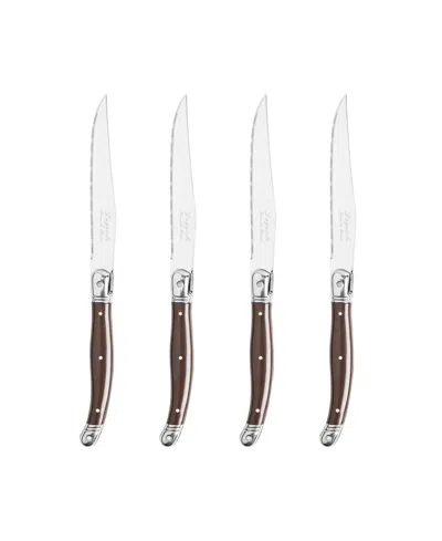 French Home Set Of 4 Laguiole Steak Knives In Chocolate Brown