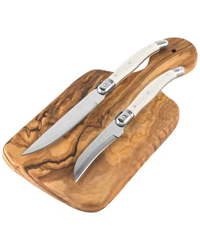 French Home Olive Wood 11in Cutting Board And Set Of 2 Laguiole Citrus Knives In Brown