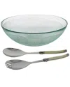 French Home Recycled Glass Birch Salad Bowl With Laguiole Servers
