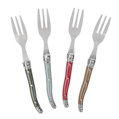 French Home Set Of 4 Cake Forks - Holly Berry In Green;red;copper;gold
