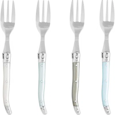 French Home Set Of 4 Faux Mother-of-pearl Assorted Dessert Forks In Silver Multi Color
