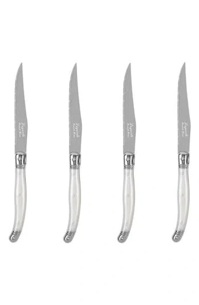 French Home Set Of 4 Laguiole Connoisseur Steak Knives In Pearl White