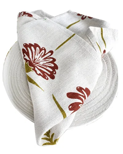 French Home Set Of 4 Tropical Garden Napkins In White