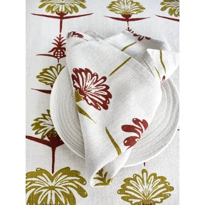 French Home Set Of 4 Tropical Garden Napkins – Indigo And Sky In Chartreuse