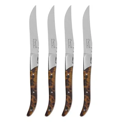 French Home Tortoise Shell 4-piece Laguiole Connoisseur Steak Knife Set In Brown;beige;tan;copper