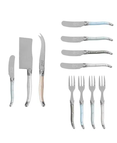 French Home Ultimate Laguiole Charcuterie 11-piece Set With Mother Of Pearl Handles In Tan,blue,white