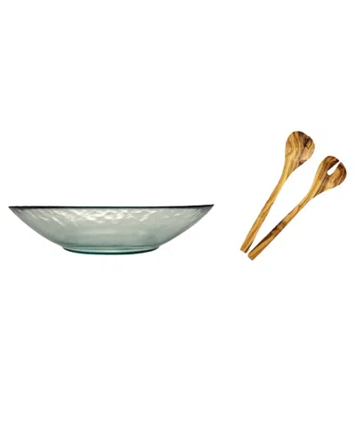 French Home Vintage Glass Multi-purpose Serving Bowl & Olive Wood Servers In Clear,olive Wood