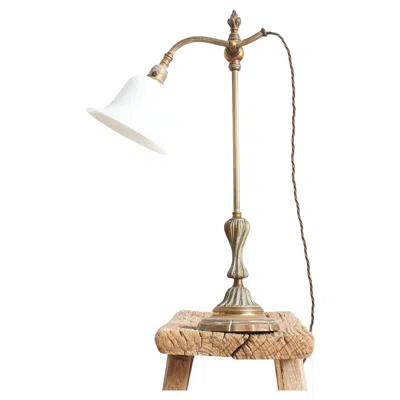 Pre-owned French House & Garden French Antique Brass Rise And Fall Pump Desk Table Lamp In Sand