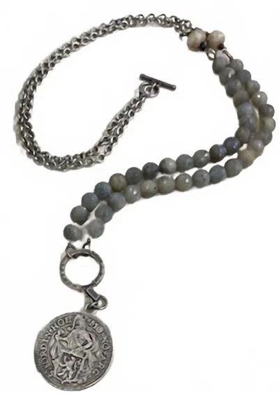 French Kande Pre Loved Daalder William Medallion Chain In Silver And Labradorite In Gray