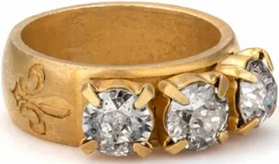 French Kande Triple Austrian Crystal Ring In Gold