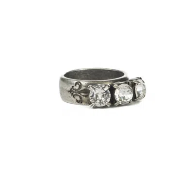French Kande Triple Austrian Crystal Ring In Silver