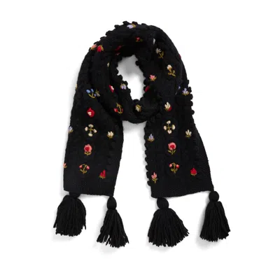 French Knot Narrow Cable Knit Scarf In Black