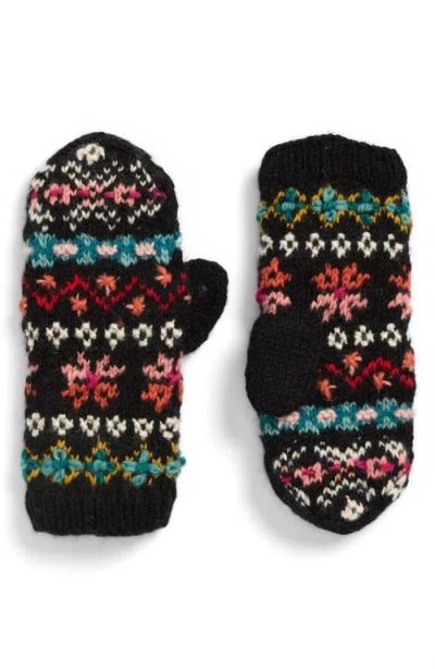 French Knot River Hand Knit Wool Mittens In Black