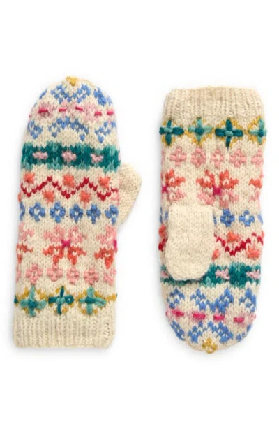 French Knot River Hand Knit Wool Mittens In Natural