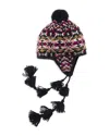 French Knot Sedona Ear Flap Wool Hat In Black/pink