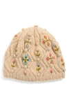 French Knot Tilly Floral Embroidered Wool Knit Hat In Neutral