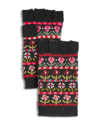 French Knot Tulip Wool Fingerless Gloves In Black