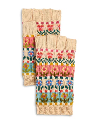 French Knot Tulip Wool Fingerless Gloves In Brown