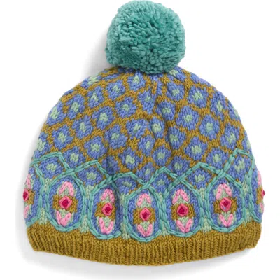 French Knot Wool Pompom Beanie In Multi