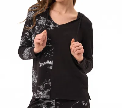 French Kyss Abstract Print Two Tone V-neck Hoodie In Black/white