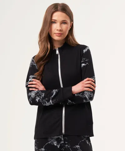 French Kyss Abstract Print Zip Up Bomber Jacket In Black/white