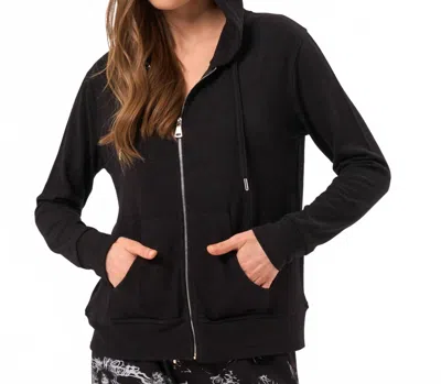 French Kyss Abstract Print Zip Up Hoodie In Black