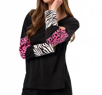 French Kyss Animal Print Sleeve V-neck Top In Black/multi