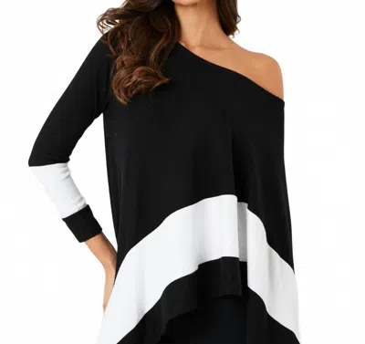 French Kyss Asymmetrical Long Sleeve Top In Black/ivory