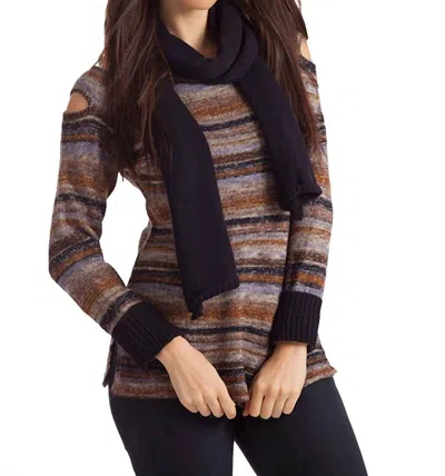 French Kyss Bethany Striped Sweater W/ Scarf In Navy Multi