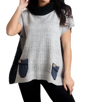 French Kyss Boucle Cowl Neck Poncho In Slatecombo In Multi