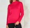 FRENCH KYSS BRAIDED MOCK NECK RIBBED SLEEVE TOP IN ROSE