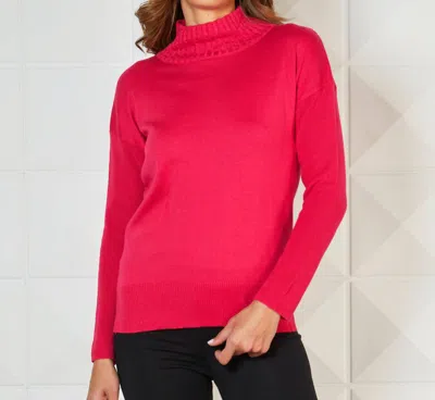 French Kyss Braided Mock Neck Ribbed Sleeve Top In Rose In Pink