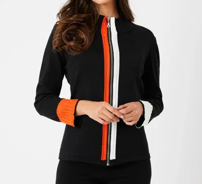French Kyss Braided Zip Jacket In Black/coral In Multi