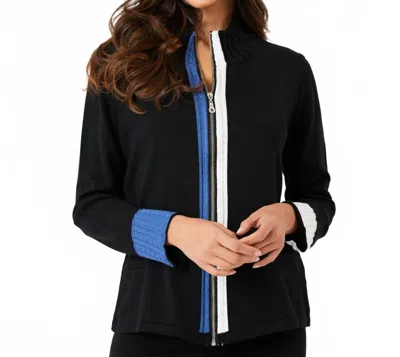 French Kyss Braided Zip Jacket In Black/denim