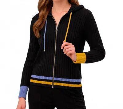 French Kyss Braided Zip Up Hoodie In Black/multi In Blue