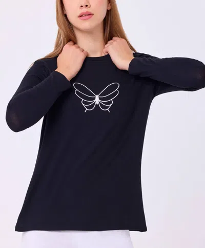 French Kyss Butterfly Detail Top In Black/ivory In Multi