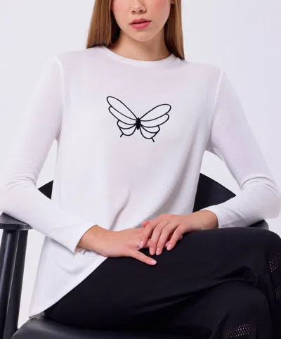 French Kyss Butterfly Detail Top In Ivory/black In White