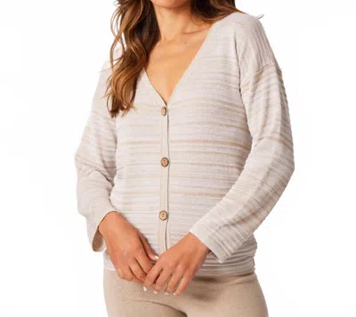 French Kyss Button Cardigan In Beige/white In Red