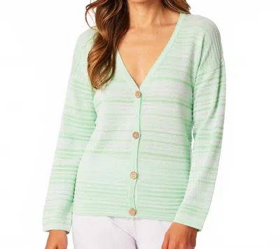 French Kyss Button Cardigan In Mint/white In Green