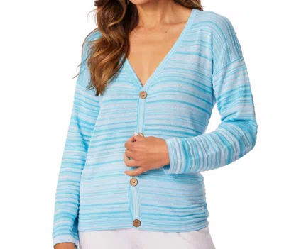French Kyss Button Cardigan In Turquoise/white In Blue