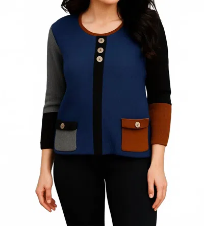 French Kyss Button Detail Sweater In Navy Multi In Blue