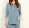 French Kyss Button Ribbed Hoodie With Pocket In Wind/tin In Multi