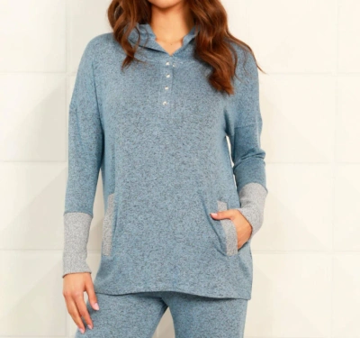 French Kyss Button Ribbed Hoodie With Pocket In Wind/tin In Multi