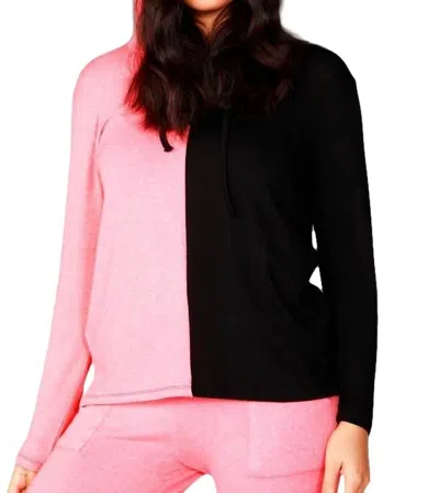 French Kyss Color Block Hoodie In Black/coral In Pink