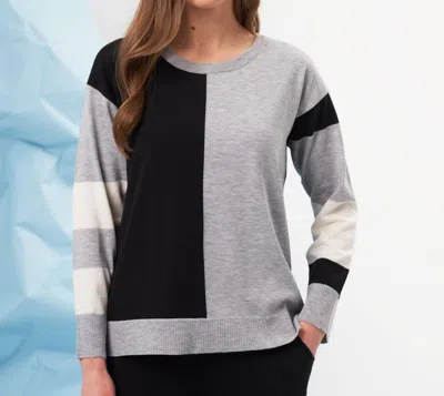 French Kyss Color Block Scoop Neck Sweater In Slate/multi In Gray