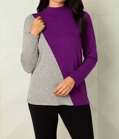 French Kyss Color Block Turtleneck Sweater In Violet/tin In Multi
