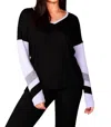 French Kyss Color Block V-neck With Stripe In Black/lilac In Multi